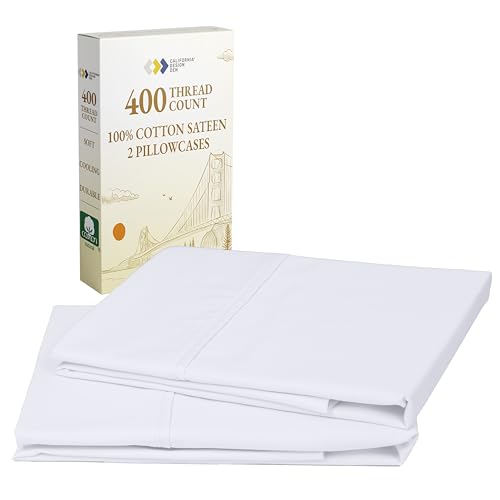 California Design Den Standard Queen Size Pillowcase Set - 400 Thread Count, 100% Cotton Sateen, Set of 2 Pillow Covers, Breathable, Cooling, Soft for Quality Sleep - Bright White California Design Den Standard Queen Size Pillowcase Set - 400 Thread Count, 100% Cotton Sateen, Set of 2 Pillow Covers, Breathable, Cooling, Soft for Quality Sleep - Bright White