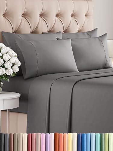 King 6 Piece Sheet Set - Comfy Breathable & Cooling - Ultra-Soft Hotel Luxury Bedding Set with 8-16 Inch Deep Pockets - 1 Flat & 1 Fitted Sheet & 4 Pillowcases - Wrinkle Free & Easy Care - Dark Grey King 6 Piece Sheet Set - Comfy Breathable & Cooling - Ultra-Soft Hotel Luxury Bedding Set with 8-16 Inch Deep Pockets - 1 Flat & 1 Fitted Sheet & 4 Pillowcases - Wrinkle Free & Easy Care - Dark Grey