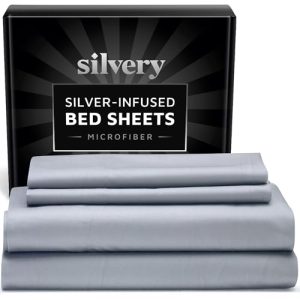 Silvery Silver Infused Bed Sheets Set - Ultra-Soft Temperature-Regulating Fabric with Self-Cleaning Technology™ That Stays Fresh 3X Longer for Hygienic Sleep (Gray, Queen)