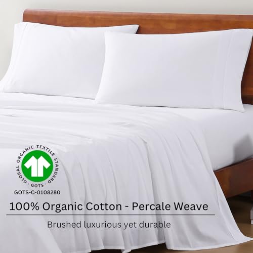 LANE LINEN Eco Friendly 100% Organic Cotton Queen Sheet Set, Soft & Comfy Fully Elasticized 15" Deep Pocket Bed Sheets, Low Pill Naturally Cooling Machine Wash Sábanas Queen- White Bed Sheets LANE LINEN Eco Friendly 100% Organic Cotton Queen Sheet Set, Soft & Comfy Fully Elasticized 15" Deep Pocket Bed Sheets, Low Pill Naturally Cooling Machine Wash Sábanas Queen- White Bed Sheets