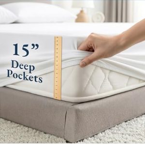 LANE LINEN 100% Organic Cotton King Size Sheets Set, Soft & Comfy All Season Breathable Sheets King Size, Percale Weave Fully Elasticized Eco Friendly Naturally Cooling King White Bed Sheets