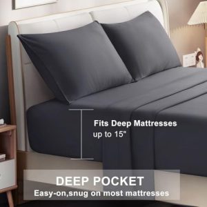 Queen Size 4 Piece Bed Sheet Set - Ultra Imitation Cotton-Premium Breathable & Cooling Sheets - Hotel Luxury Bed Sheets Deep Pocket up to 15"- Wrinkle, Fade, Stain Resistant (Dark Grey, Queen)