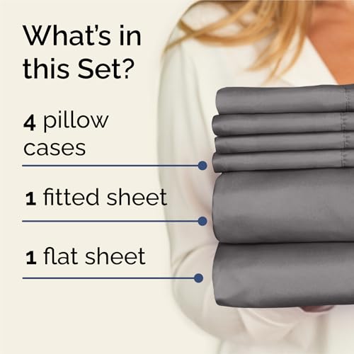 King 6 Piece Sheet Set - Comfy Breathable & Cooling - Ultra-Soft Hotel Luxury Bedding Set with 8-16 Inch Deep Pockets - 1 Flat & 1 Fitted Sheet & 4 Pillowcases - Wrinkle Free & Easy Care - Dark Grey King 6 Piece Sheet Set - Comfy Breathable & Cooling - Ultra-Soft Hotel Luxury Bedding Set with 8-16 Inch Deep Pockets - 1 Flat & 1 Fitted Sheet & 4 Pillowcases - Wrinkle Free & Easy Care - Dark Grey
