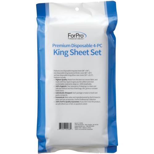 ForPro Premium Disposable Sheet Set, 4-PC King Size Bedding for Travel, Includes Bed Sheet, Duvet Cover and Two Pillowcases, White ForPro Premium Disposable Sheet Set, 4-PC King Size Bedding for Travel, Includes Bed Sheet, Duvet Cover and Two Pillowcases, White