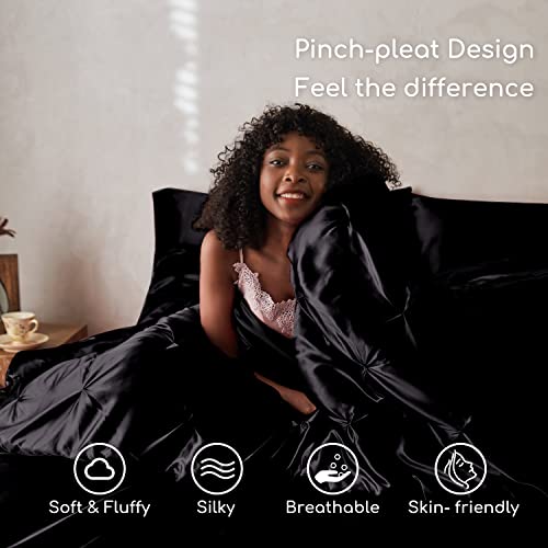 MR&HM Satin Comforter Queen 7 Pieces - Luxurious Pinch Pleat Bedding Set with Comforter, Flat Sheet, Fitted Sheet, Pillowcases & Shams, Super Silky Soft Bed Set for All Season (Queen, Black) MR&HM Satin Comforter Queen 7 Pieces - Luxurious Pinch Pleat Bedding Set with Comforter, Flat Sheet, Fitted Sheet, Pillowcases & Shams, Super Silky Soft Bed Set for All Season (Queen, Black)