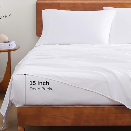 LANE LINEN Eco Friendly 100% Organic Cotton Queen Sheet Set, Soft & Comfy Fully Elasticized 15" Deep Pocket Bed Sheets, Low Pill Naturally Cooling Machine Wash Sábanas Queen- White Bed Sheets LANE LINEN Eco Friendly 100% Organic Cotton Queen Sheet Set, Soft & Comfy Fully Elasticized 15" Deep Pocket Bed Sheets, Low Pill Naturally Cooling Machine Wash Sábanas Queen- White Bed Sheets