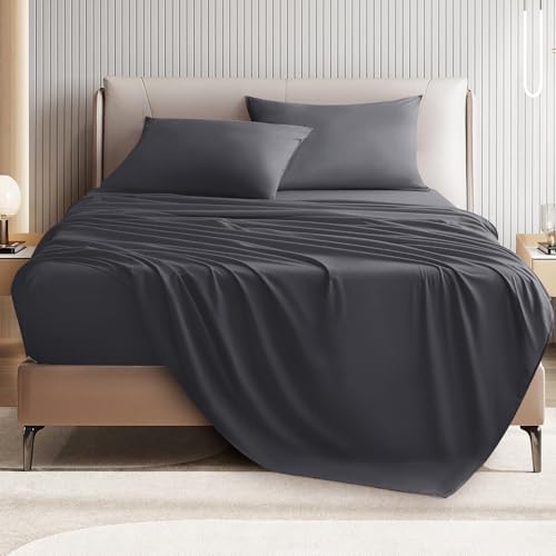 Queen Size 4 Piece Bed Sheet Set - Ultra Imitation Cotton-Premium Breathable & Cooling Sheets - Hotel Luxury Bed Sheets Deep Pocket up to 15"- Wrinkle, Fade, Stain Resistant (Dark Grey, Queen) Queen Size 4 Piece Bed Sheet Set - Ultra Imitation Cotton-Premium Breathable & Cooling Sheets - Hotel Luxury Bed Sheets Deep Pocket up to 15"- Wrinkle, Fade, Stain Resistant (Dark Grey, Queen)