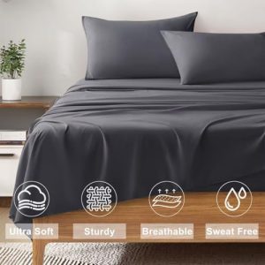 Queen Size 4 Piece Bed Sheet Set - Ultra Imitation Cotton-Premium Breathable & Cooling Sheets - Hotel Luxury Bed Sheets Deep Pocket up to 15"- Wrinkle, Fade, Stain Resistant (Dark Grey, Queen)