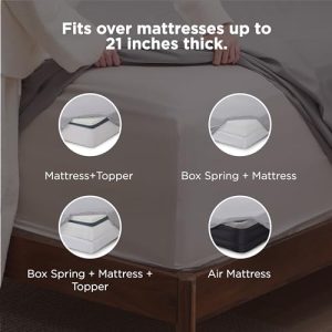 Bedsure Deep Pocket Queen Sheets Set - Fits Mattresses Up to 21 Inches Thick - 4 Piece GentleSoft Bed Sheets, Moisture Wicking, Soft & Cooling Bedsheet & Pillowcases, Easy & Secure Fit, Light Grey