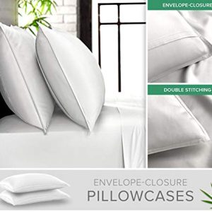 King Sheets by Pure Bamboo, Genuine 100% Organic Viscose Derived from Bamboo Bed Sheet Set, Luxuriously Soft & Cooling, Double Stitching, Lifetime Quality Promise (King, White)