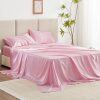 Love's cabin Satin Queen Sheets Set - 4 Piece Pink Silky Bed Sheets Set with Deep Pocket, Luxury Silk Feel Satin Queen Size Sheet Set (1 Flat Sheet,1 Fitted Sheet,2 Pillow Cases)