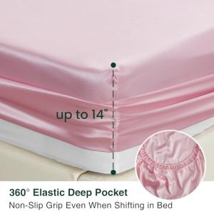Love's cabin Satin Queen Sheets Set - 4 Piece Pink Silky Bed Sheets Set with Deep Pocket, Luxury Silk Feel Satin Queen Size Sheet Set (1 Flat Sheet,1 Fitted Sheet,2 Pillow Cases)