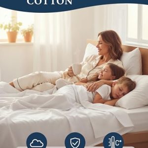 LANE LINEN 100% Organic Cotton King Size Sheets Set, Soft & Comfy All Season Breathable Sheets King Size, Percale Weave Fully Elasticized Eco Friendly Naturally Cooling King White Bed Sheets