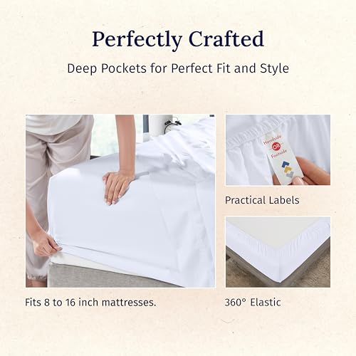 California Design Den Queen Sheet Set - Luxury 600 Thread Count Sateen, 100% Cotton Deep Pocket Queen Sheets with All Around Elastic, Snug Fit, Hotel Quality Bedding Set - White California Design Den Queen Sheet Set - Luxury 600 Thread Count Sateen, 100% Cotton Deep Pocket Queen Sheets with All Around Elastic, Snug Fit, Hotel Quality Bedding Set - White