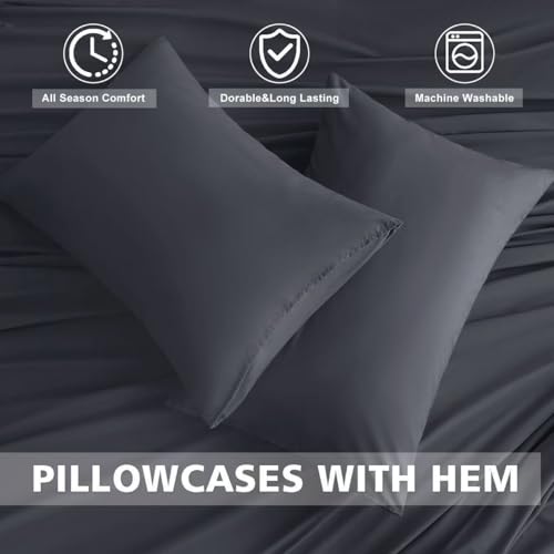 Queen Size 4 Piece Bed Sheet Set - Ultra Imitation Cotton-Premium Breathable & Cooling Sheets - Hotel Luxury Bed Sheets Deep Pocket up to 15"- Wrinkle, Fade, Stain Resistant (Dark Grey, Queen) Queen Size 4 Piece Bed Sheet Set - Ultra Imitation Cotton-Premium Breathable & Cooling Sheets - Hotel Luxury Bed Sheets Deep Pocket up to 15"- Wrinkle, Fade, Stain Resistant (Dark Grey, Queen)