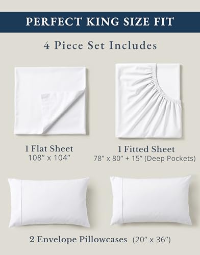 LANE LINEN 100% Organic Cotton King Size Sheets Set, Soft & Comfy All Season Breathable Sheets King Size, Percale Weave Fully Elasticized Eco Friendly Naturally Cooling King White Bed Sheets LANE LINEN 100% Organic Cotton King Size Sheets Set, Soft & Comfy All Season Breathable Sheets King Size, Percale Weave Fully Elasticized Eco Friendly Naturally Cooling King White Bed Sheets