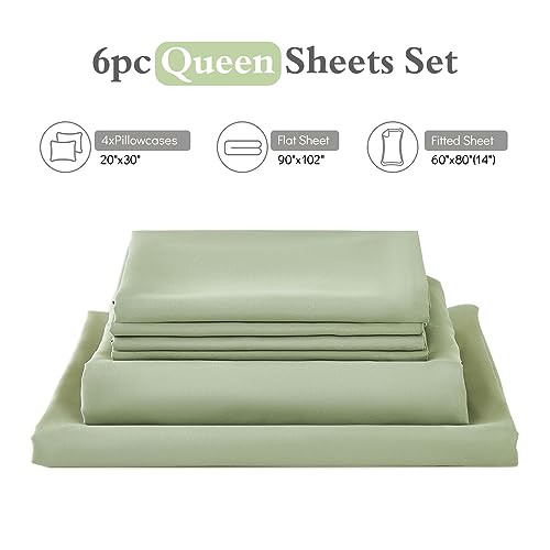 ILAVANDE Queen Sheets Set 6 Piece,Hotel Luxury Super Soft 1800 Series Microfiber Queen Bed Sheets Set-Wrinkle Free & Breathable-14 Deep Pocket Sheets for Queen Size Bed(Queen,Sage Green) ILAVANDE Queen Sheets Set 6 Piece,Hotel Luxury Super Soft 1800 Series Microfiber Queen Bed Sheets Set-Wrinkle Free & Breathable-14 Deep Pocket Sheets for Queen Size Bed(Queen,Sage Green)