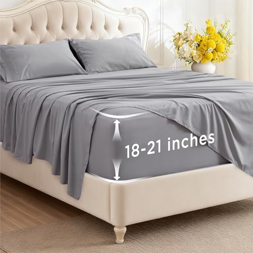 Bedsure Deep Pocket Queen Sheets Set - Fits Mattresses Up to 21 Inches Thick - 4 Piece GentleSoft Bed Sheets, Moisture Wicking, Soft & Cooling Bedsheet & Pillowcases, Easy & Secure Fit, Light Grey Bedsure Deep Pocket Queen Sheets Set - Fits Mattresses Up to 21 Inches Thick - 4 Piece GentleSoft Bed Sheets, Moisture Wicking, Soft & Cooling Bedsheet & Pillowcases, Easy & Secure Fit, Light Grey