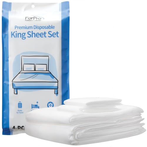 ForPro Premium Disposable Sheet Set, 4-PC King Size Bedding for Travel, Includes Bed Sheet, Duvet Cover and Two Pillowcases, White ForPro Premium Disposable Sheet Set, 4-PC King Size Bedding for Travel, Includes Bed Sheet, Duvet Cover and Two Pillowcases, White