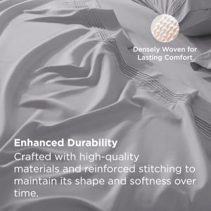 Bedsure Deep Pocket Queen Sheets Set - Fits Mattresses Up to 21 Inches Thick - 4 Piece GentleSoft Bed Sheets, Moisture Wicking, Soft & Cooling Bedsheet & Pillowcases, Easy & Secure Fit, Light Grey