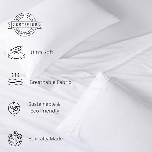 LANE LINEN Eco Friendly 100% Organic Cotton Queen Sheet Set, Soft & Comfy Fully Elasticized 15" Deep Pocket Bed Sheets, Low Pill Naturally Cooling Machine Wash Sábanas Queen- White Bed Sheets LANE LINEN Eco Friendly 100% Organic Cotton Queen Sheet Set, Soft & Comfy Fully Elasticized 15" Deep Pocket Bed Sheets, Low Pill Naturally Cooling Machine Wash Sábanas Queen- White Bed Sheets