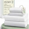 LANE LINEN Eco Friendly 100% Organic Cotton Queen Sheet Set, Soft & Comfy Fully Elasticized 15" Deep Pocket Bed Sheets, Low Pill Naturally Cooling Machine Wash Sábanas Queen- White Bed Sheets