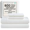100% Egyptian Cotton Sheets Queen Size Bed Set, Deep Pocket Queen Sheet set, 800 Thread Count Cotton Bed Sheets, Naturally Cool Soft Breathable No Pill Elasticated Luxury White Bedding For All Seasons