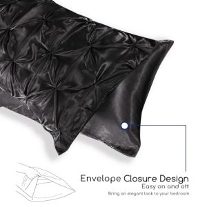 MR&HM Satin Comforter Queen 7 Pieces - Luxurious Pinch Pleat Bedding Set with Comforter, Flat Sheet, Fitted Sheet, Pillowcases & Shams, Super Silky Soft Bed Set for All Season (Queen, Black)