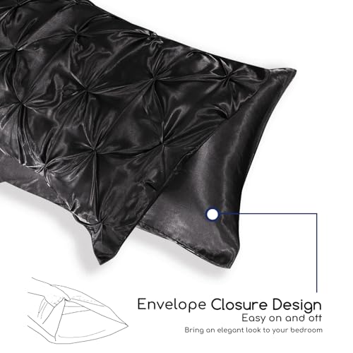 MR&HM Satin Comforter Queen 7 Pieces - Luxurious Pinch Pleat Bedding Set with Comforter, Flat Sheet, Fitted Sheet, Pillowcases & Shams, Super Silky Soft Bed Set for All Season (Queen, Black) MR&HM Satin Comforter Queen 7 Pieces - Luxurious Pinch Pleat Bedding Set with Comforter, Flat Sheet, Fitted Sheet, Pillowcases & Shams, Super Silky Soft Bed Set for All Season (Queen, Black)