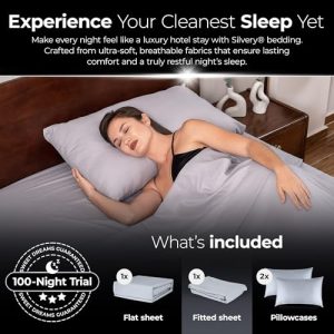 Silvery Silver Infused Bed Sheets Set - Ultra-Soft Temperature-Regulating Fabric with Self-Cleaning Technology™ That Stays Fresh 3X Longer for Hygienic Sleep (Gray, Queen)