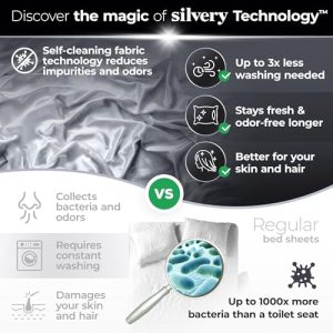Silvery Silver Infused Bed Sheets Set - Ultra-Soft Temperature-Regulating Fabric with Self-Cleaning Technology™ That Stays Fresh 3X Longer for Hygienic Sleep (Gray, Queen)