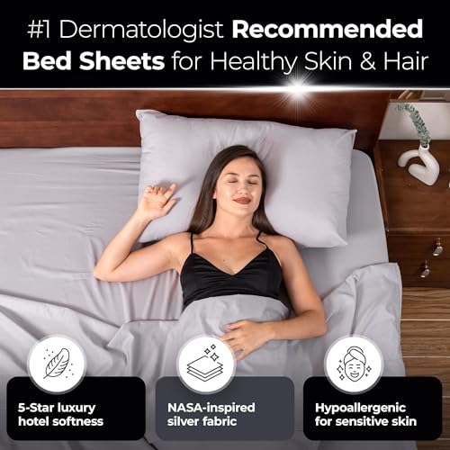 Silvery Silver Infused Bed Sheets Set - Ultra-Soft Temperature-Regulating Fabric with Self-Cleaning Technology™ That Stays Fresh 3X Longer for Hygienic Sleep (Gray, Queen) Silvery Silver Infused Bed Sheets Set - Ultra-Soft Temperature-Regulating Fabric with Self-Cleaning Technology™ That Stays Fresh 3X Longer for Hygienic Sleep (Gray, Queen)