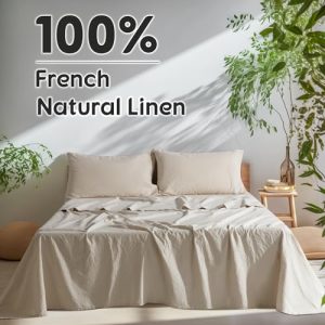 SONORO KATE 100% French Pure Linen Sheets, Breathable and Durable Linen King Size Sheets, Anti-Tear Linen Bed Sheets, Machine Washable, 16 Inch Deep Pocket - 4 Piece (Natural Linen, King)