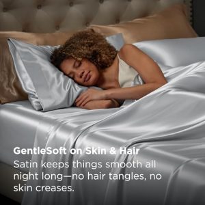 Bedsure Satin Sheets Queen Size - 4 Piece Silky Bedsheets with 15 Inches Deep Pocket Fitted Bedsheet,1 Flat Sheet, 2 Satin Pillowcases, Good for Hair & Skin (Queen, Silver Grey)