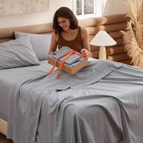 Bedsure Deep Pocket Queen Sheets Set - Fits Mattresses Up to 21 Inches Thick - 4 Piece GentleSoft Bed Sheets, Moisture Wicking, Soft & Cooling Bedsheet & Pillowcases, Easy & Secure Fit, Light Grey Bedsure Deep Pocket Queen Sheets Set - Fits Mattresses Up to 21 Inches Thick - 4 Piece GentleSoft Bed Sheets, Moisture Wicking, Soft & Cooling Bedsheet & Pillowcases, Easy & Secure Fit, Light Grey