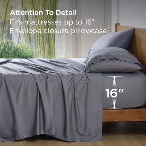 Bedsure Queen Sheet Set, Cooling Sheets for Queen Size Bed Set, Rayon Derived from Bamboo, Breathable & Soft, Deep Pocket Up to 16", Hotel Luxury Silky Bedding for Hot Sleepers, Dark Grey
