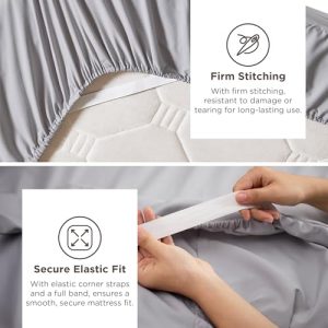 Bedsure Deep Pocket Queen Sheets Set - Fits Mattresses Up to 21 Inches Thick - 4 Piece GentleSoft Bed Sheets, Moisture Wicking, Soft & Cooling Bedsheet & Pillowcases, Easy & Secure Fit, Light Grey