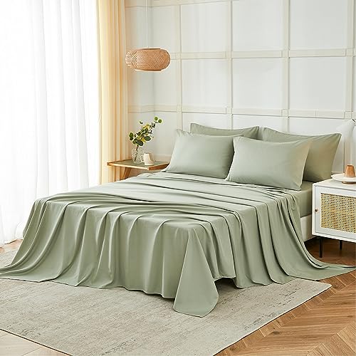 ILAVANDE Queen Sheets Set 6 Piece,Hotel Luxury Super Soft 1800 Series Microfiber Queen Bed Sheets Set-Wrinkle Free & Breathable-14 Deep Pocket Sheets for Queen Size Bed(Queen,Sage Green) ILAVANDE Queen Sheets Set 6 Piece,Hotel Luxury Super Soft 1800 Series Microfiber Queen Bed Sheets Set-Wrinkle Free & Breathable-14 Deep Pocket Sheets for Queen Size Bed(Queen,Sage Green)
