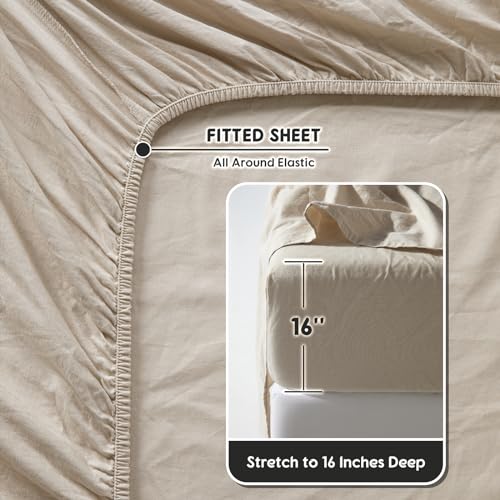 SONORO KATE 100% French Pure Linen Sheets, Breathable and Durable Linen King Size Sheets, Anti-Tear Linen Bed Sheets, Machine Washable, 16 Inch Deep Pocket - 4 Piece (Natural Linen, King) SONORO KATE 100% French Pure Linen Sheets, Breathable and Durable Linen King Size Sheets, Anti-Tear Linen Bed Sheets, Machine Washable, 16 Inch Deep Pocket - 4 Piece (Natural Linen, King)