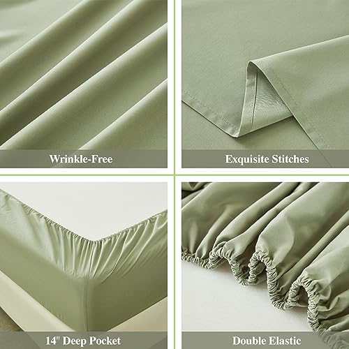 ILAVANDE Queen Sheets Set 6 Piece,Hotel Luxury Super Soft 1800 Series Microfiber Queen Bed Sheets Set-Wrinkle Free & Breathable-14 Deep Pocket Sheets for Queen Size Bed(Queen,Sage Green) ILAVANDE Queen Sheets Set 6 Piece,Hotel Luxury Super Soft 1800 Series Microfiber Queen Bed Sheets Set-Wrinkle Free & Breathable-14 Deep Pocket Sheets for Queen Size Bed(Queen,Sage Green)