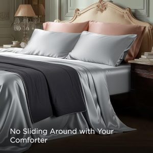 Bedsure Satin Sheets Queen Size - 4 Piece Silky Bedsheets with 15 Inches Deep Pocket Fitted Bedsheet,1 Flat Sheet, 2 Satin Pillowcases, Good for Hair & Skin (Queen, Silver Grey)